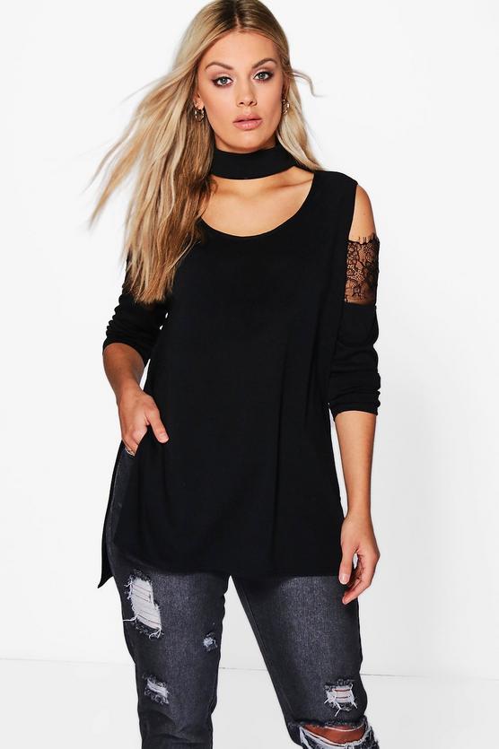 Plus Chrissie Lace Open Shoulder Jumper